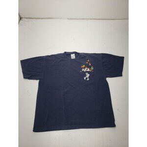 Vtg Warner Bros. Studio Store Black Embroidered Looney Tunes Tshirt W/Pocket Med